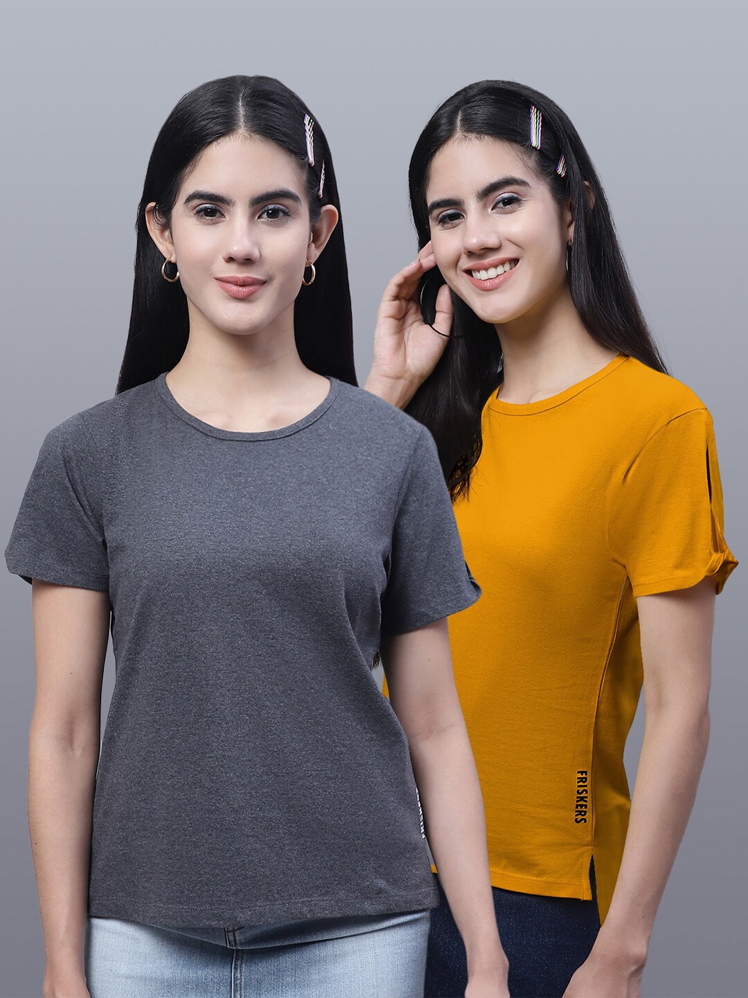 

FBAR Pack Of 2 Pure Cotton Regular Fit T-shirt, Grey