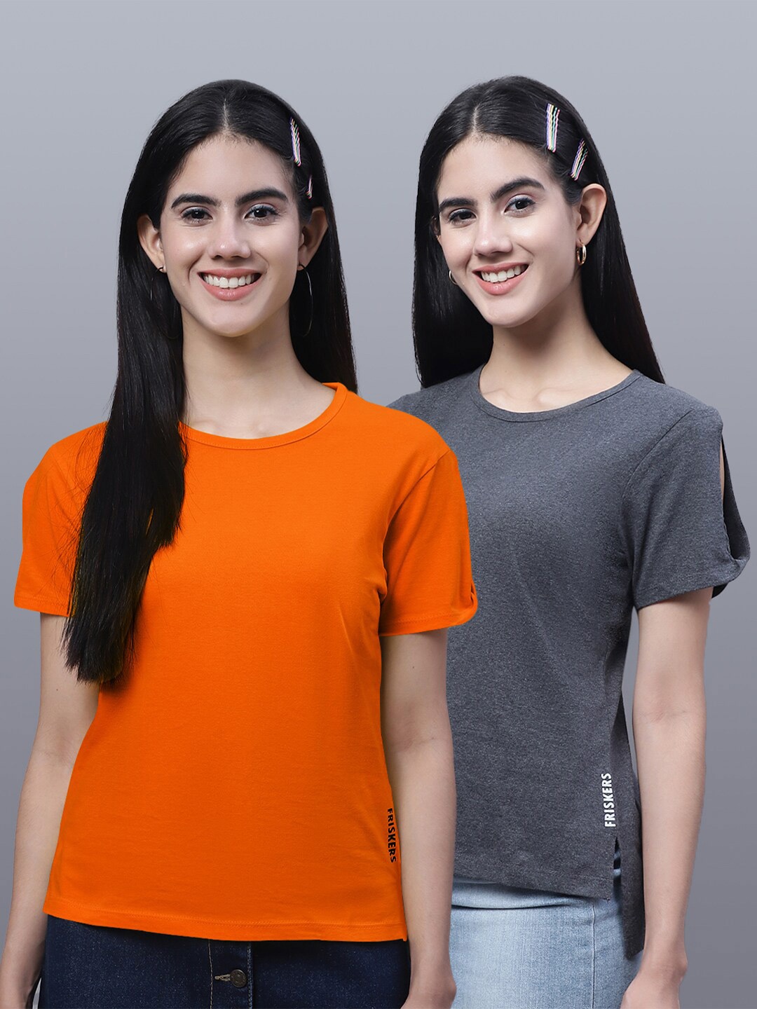 

FBAR Pack Of 2 Pure Cotton Regular Fit T-shirt, Orange