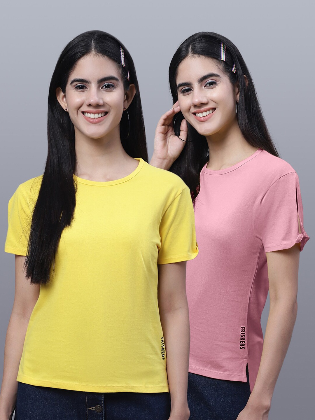 

FBAR Pack Of 2 Round Neck Pure Cotton T-Shirts, Yellow