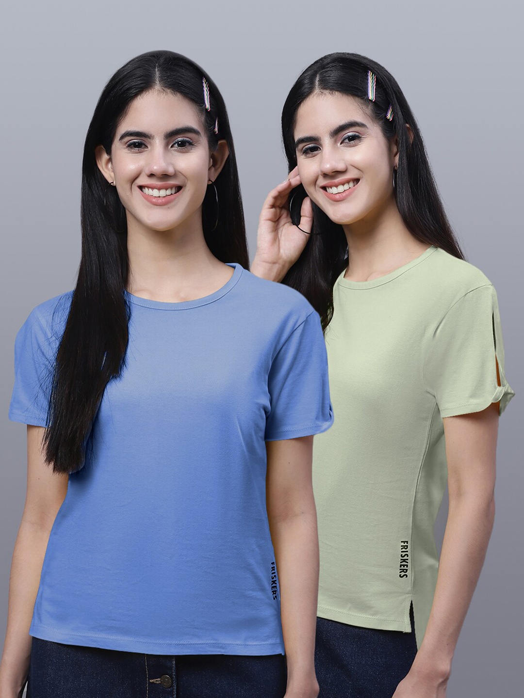 

FBAR Pack Of 2 Pure Cotton T-shirt, Turquoise blue