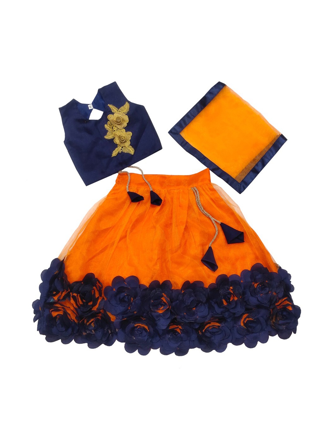 

BAESD Girls Embroidered Ready to Wear Lehenga & Blouse With Dupatta, Orange