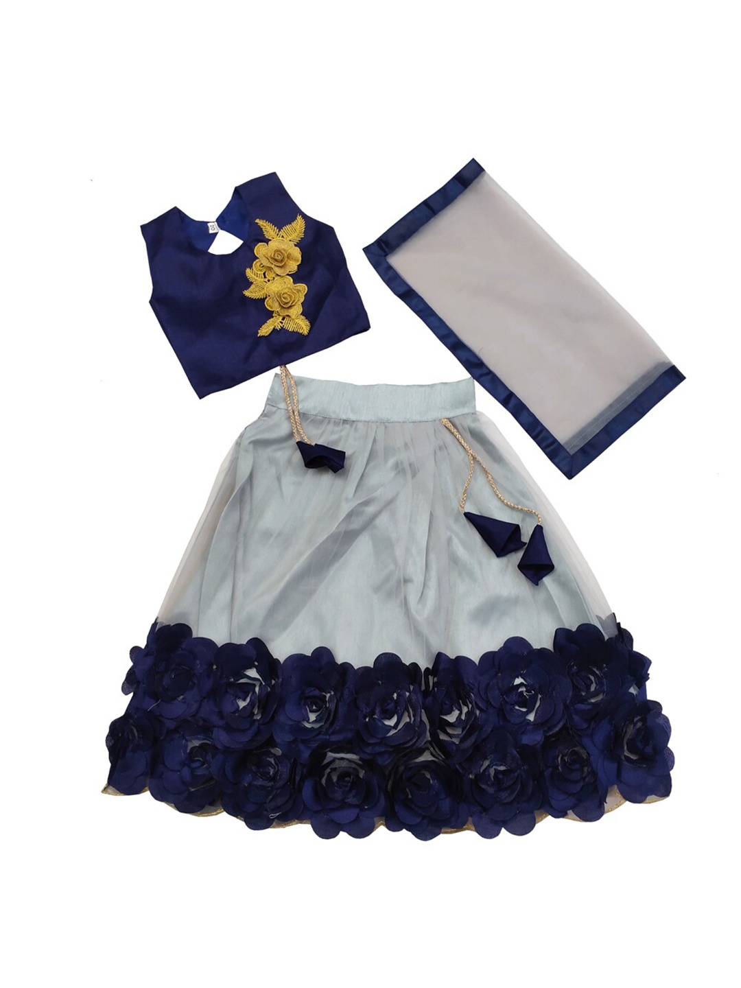 

BAESD Girls Embellished Ready to Wear Lehenga & Blouse With Dupatta, Grey