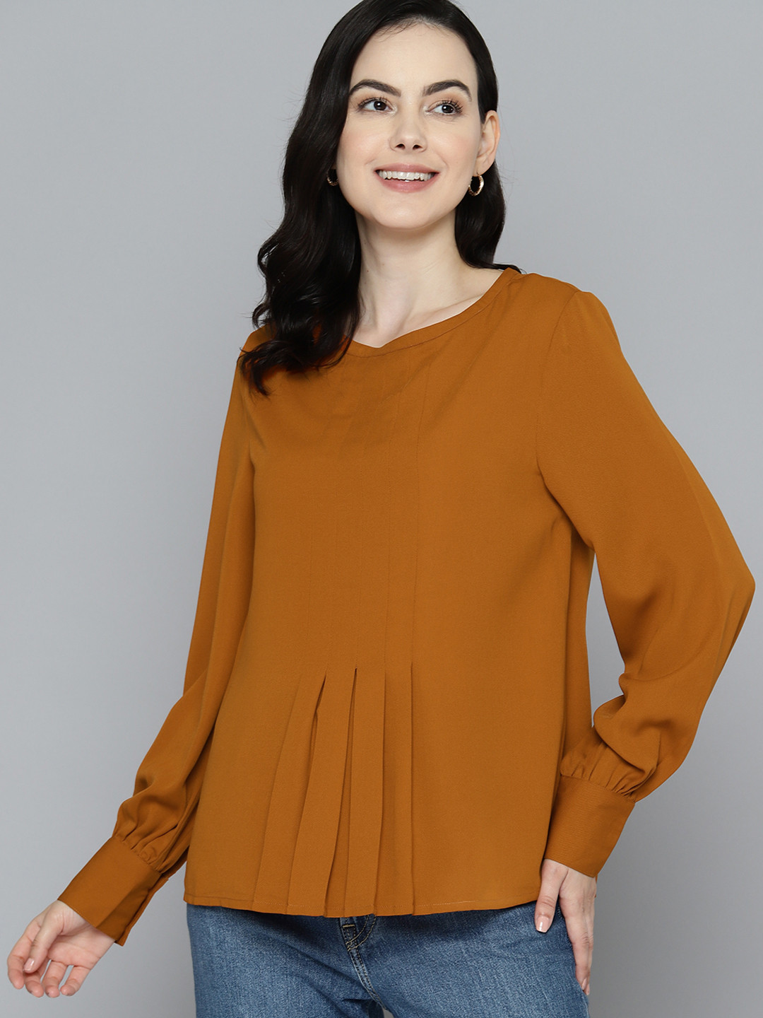 

Mast & Harbour A-Line Pleated Crepe Top, Mustard