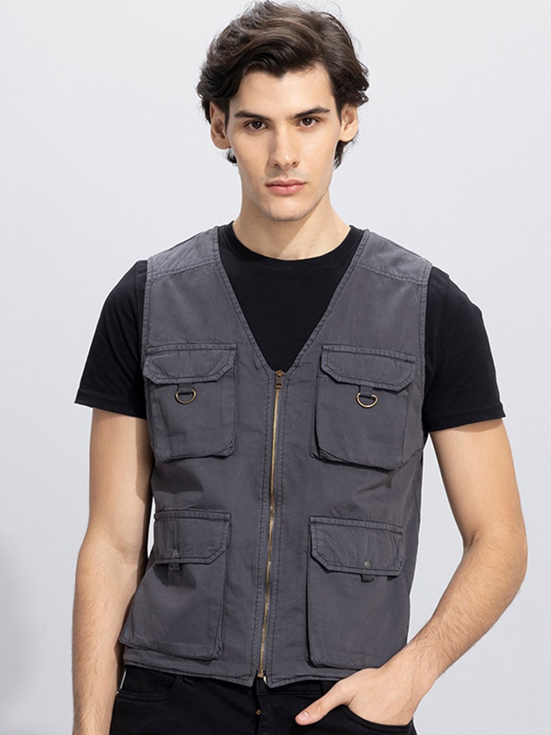 

Snitch Grey Lightweight Denim Open Front Gilet Jacket
