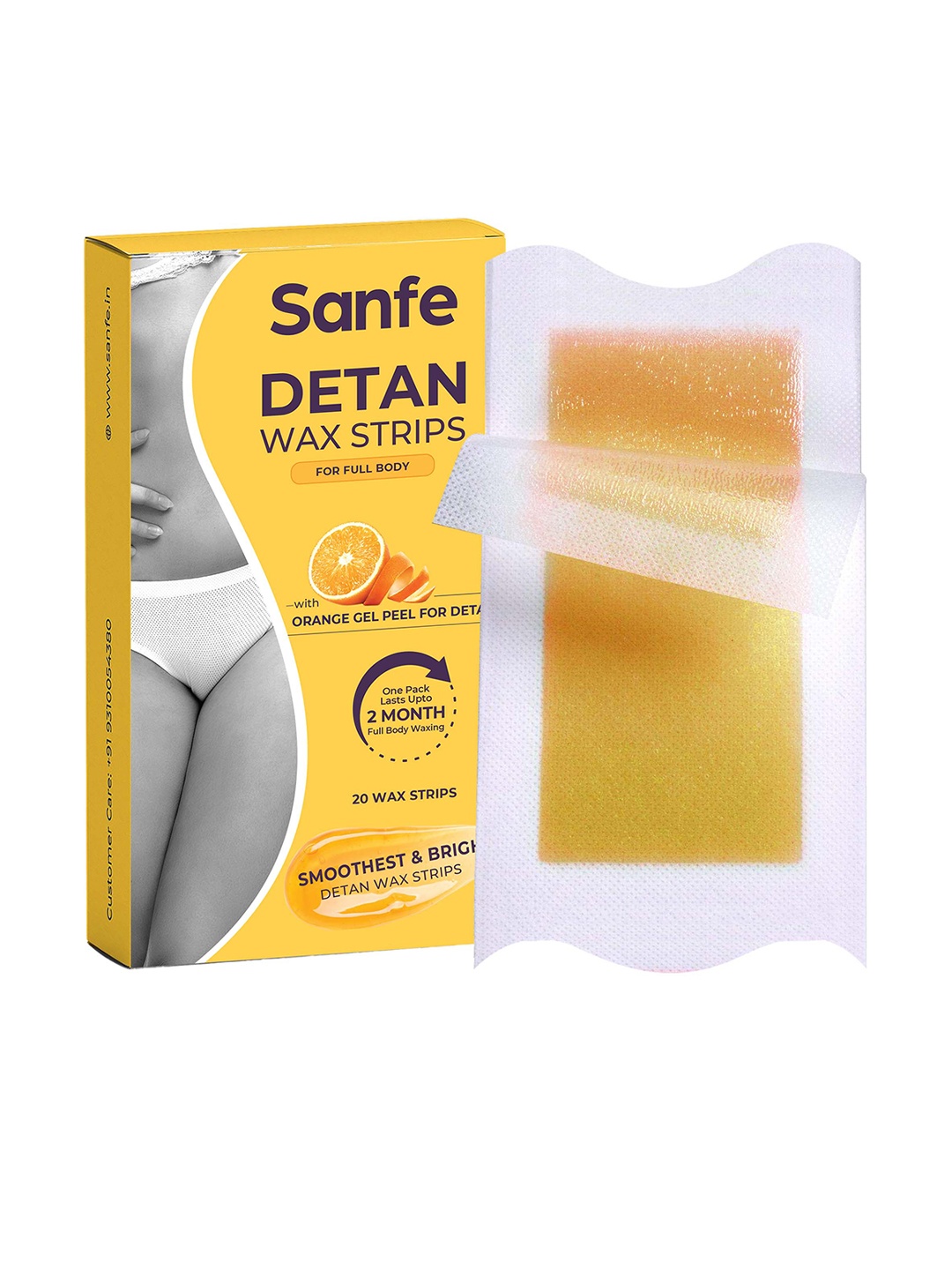 

Sanfe Detan Wax Strips For Legs Arms & Bikini Line - 20 Wax Strips, Yellow