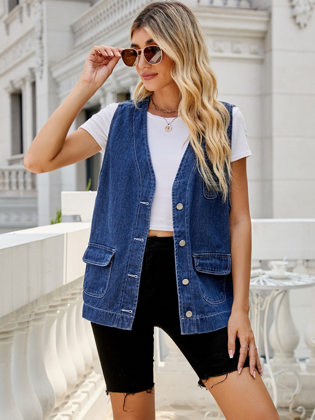 

BoStreet Blue V-Neck Longline Denim Jacket