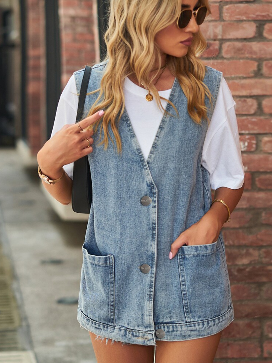 

BoStreet Blue V-Neck Longline Denim Jacket