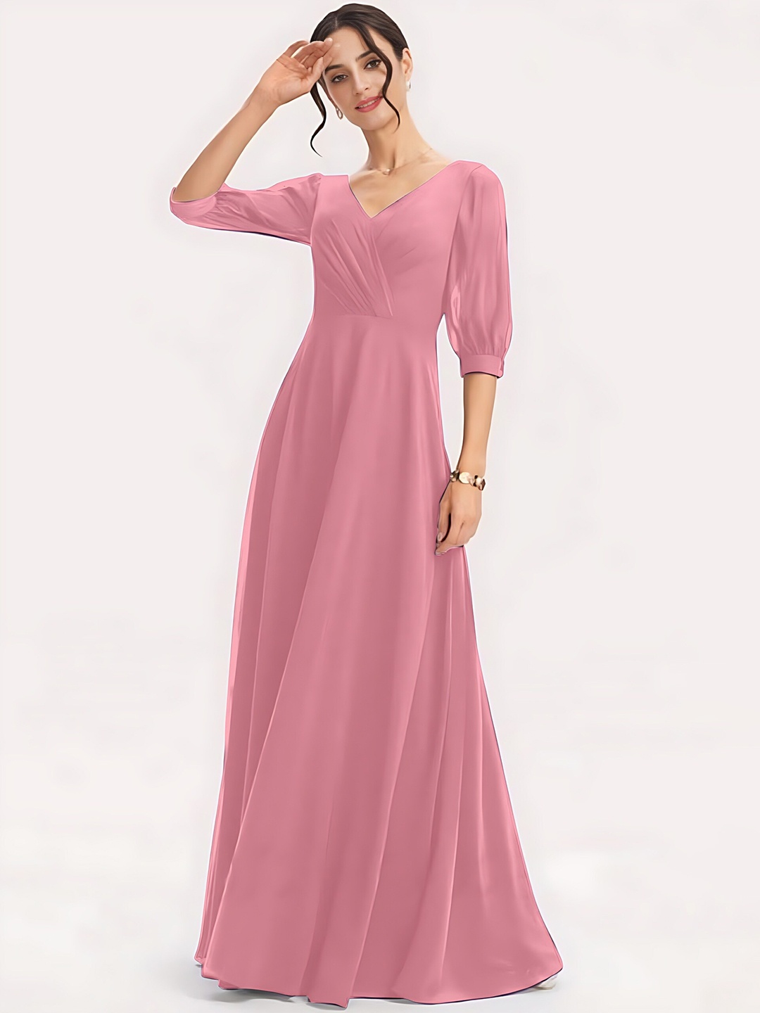 

Femvy V-Neck Slit Sleeves Maxi Dress, Peach