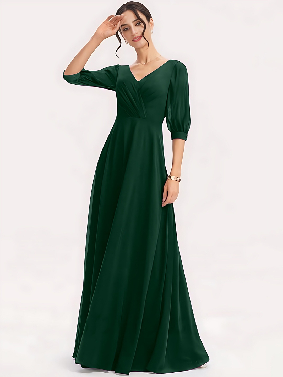 

Femvy V-Neck Slit Sleeves Maxi Dress, Green