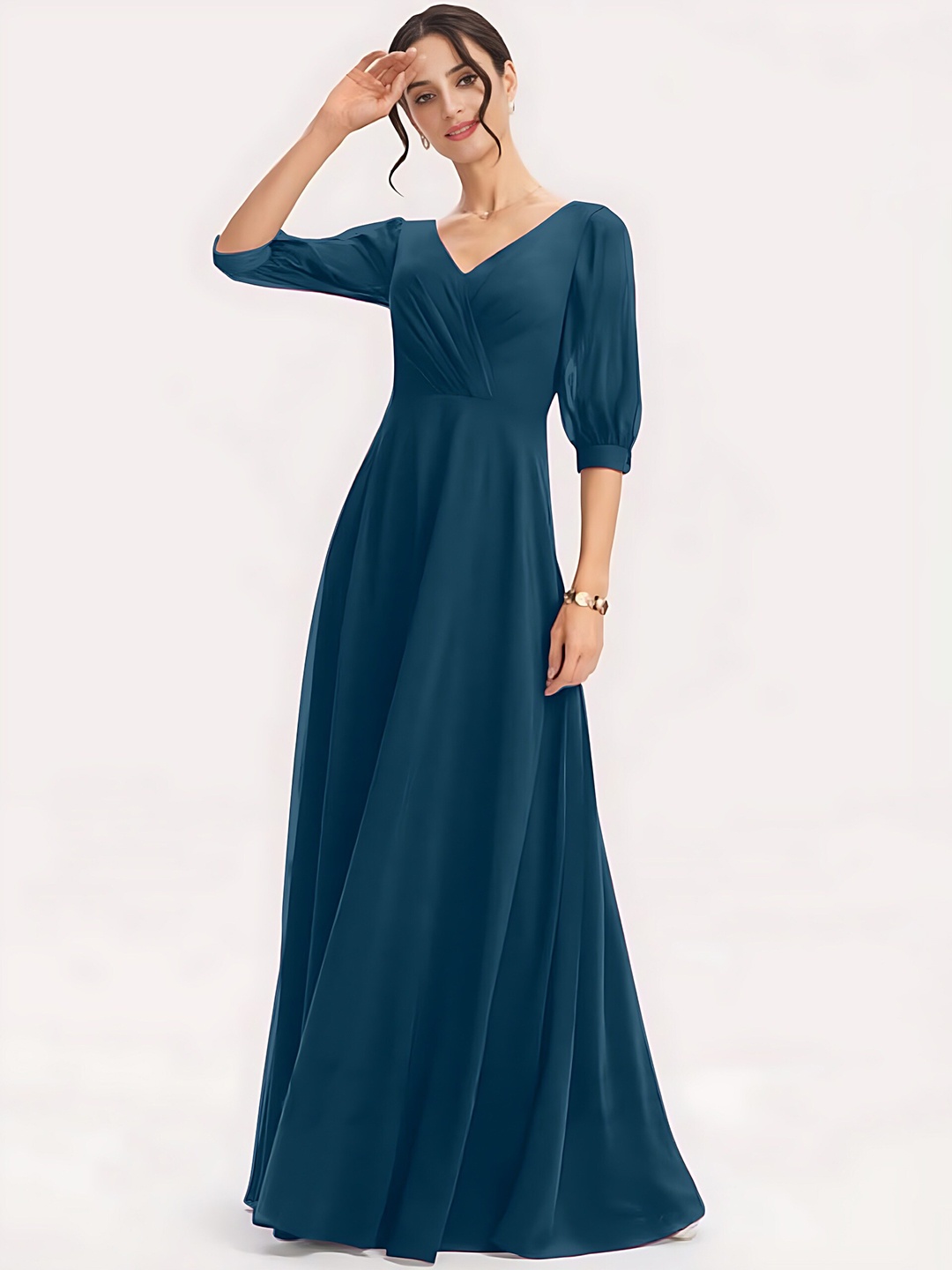 

Femvy V-Neck Slit Sleeves Maxi Dress, Blue