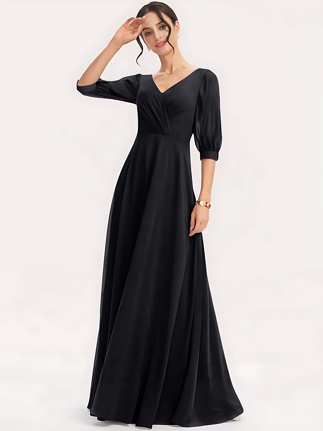 

Femvy V-Neck Slit Sleeves Maxi Dress, Black