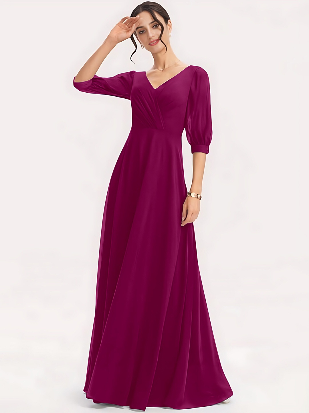 

Femvy V-Neck Slit Sleeves Maxi Dress, Magenta