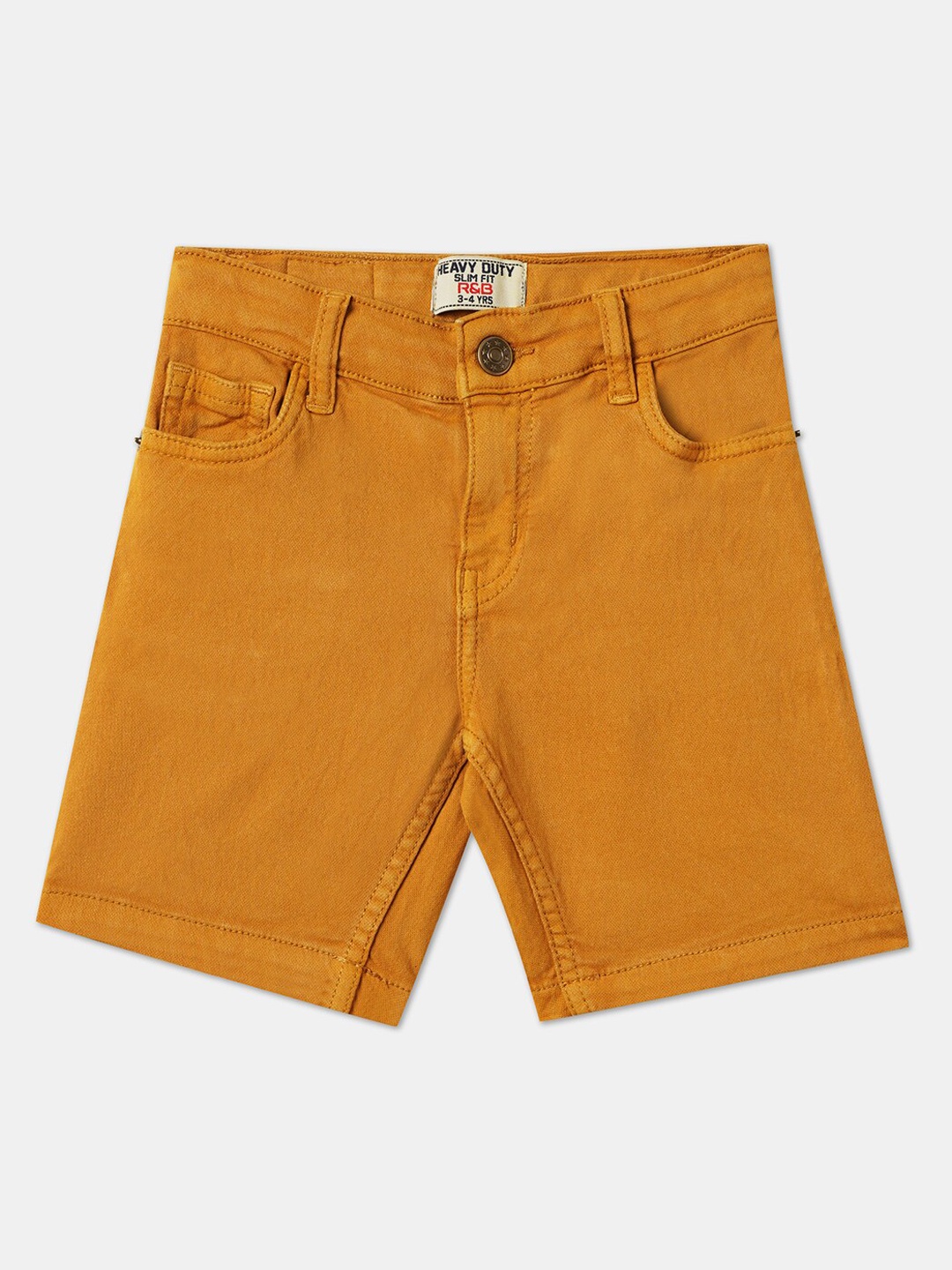 

R&B Boys Mid Rise Cotton Shorts, Yellow