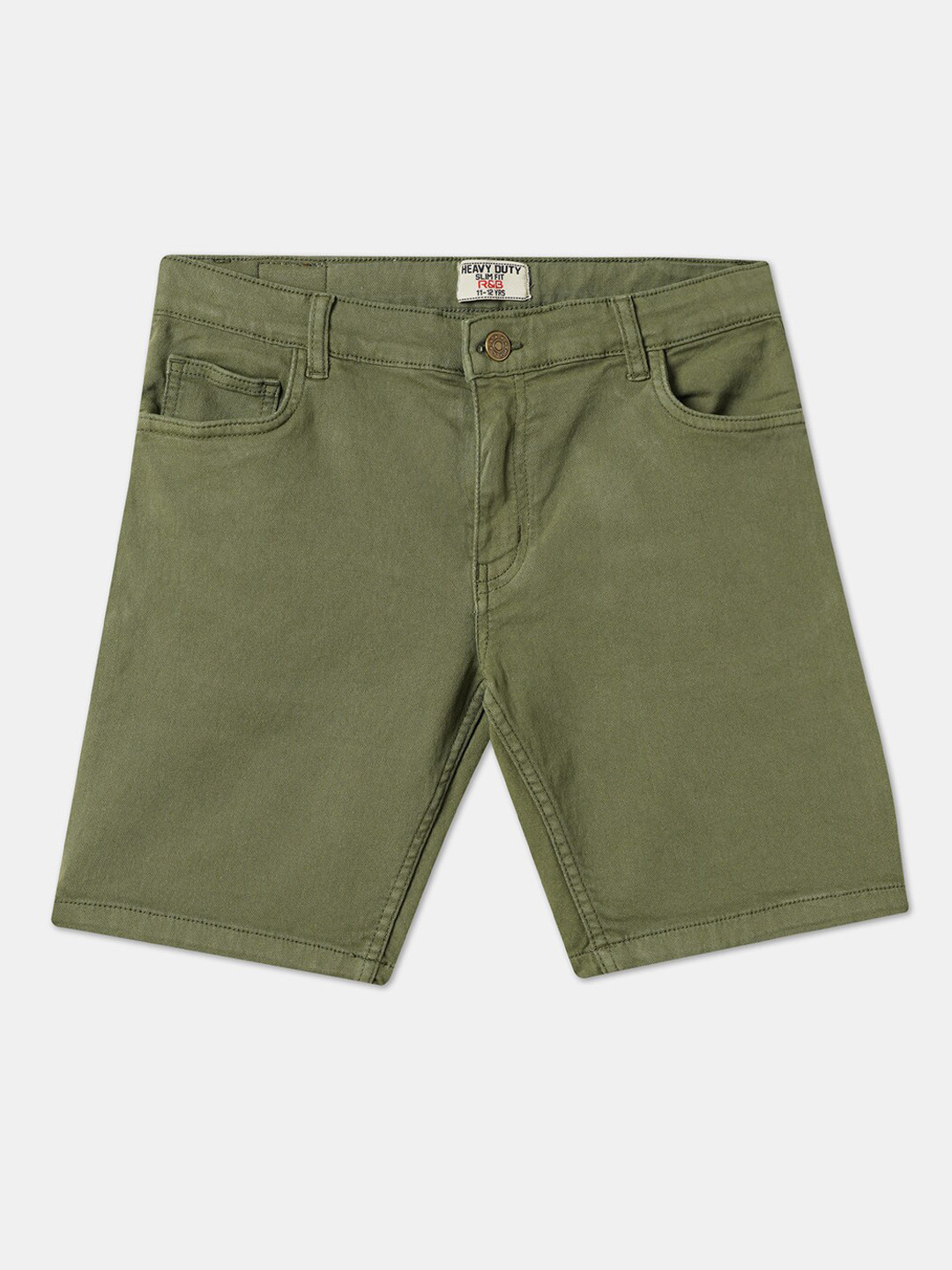 

R&B Boys Mid Rise Cotton Shorts, Olive