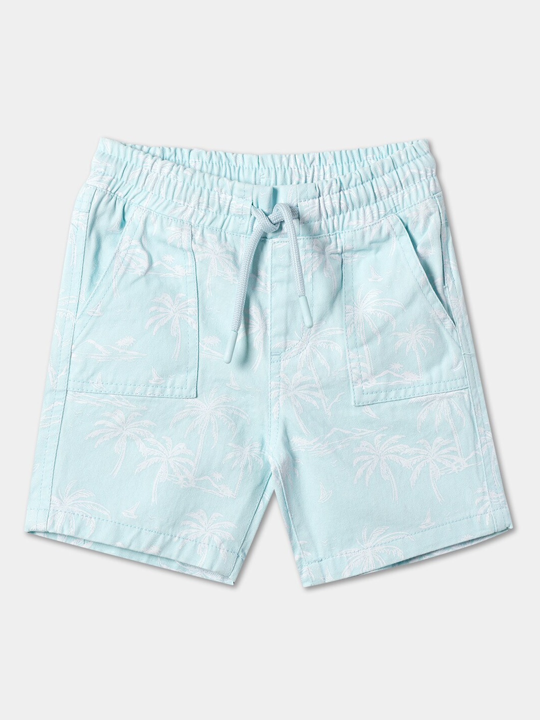 

R&B Boys Mid Rise Tropical Printed Cotton Shorts, Blue