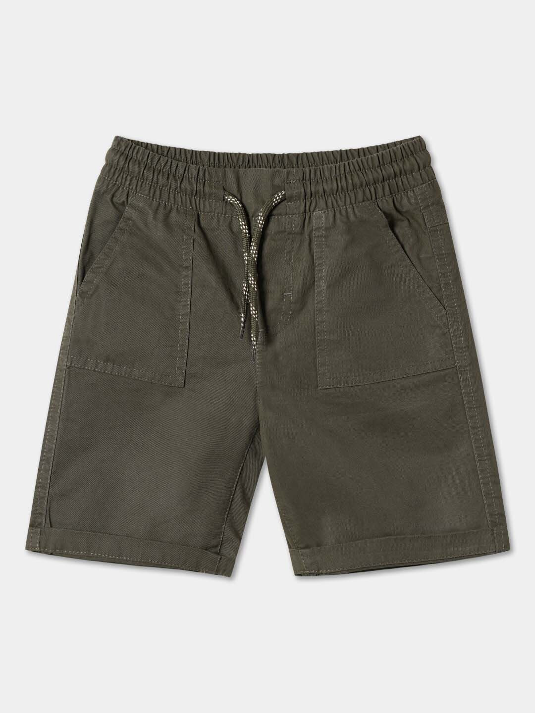 

R&B Boys Mid Rise Cotton Shorts, Olive