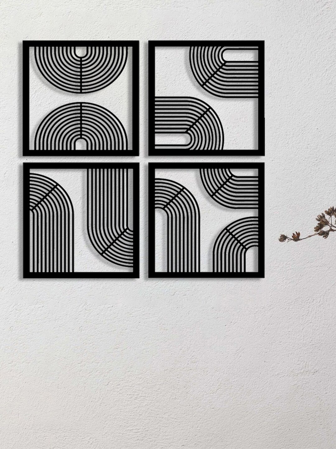 

Art Street Black & White 4 Pieces Printed Jharokha Jali MDF Wall Art