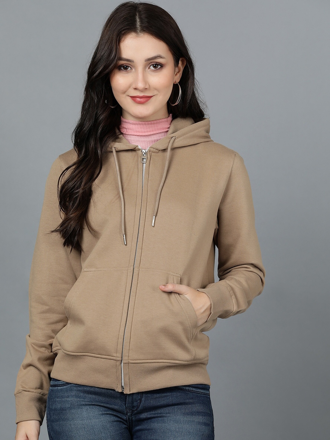 

Alan Jones Front-Open Hooded Sweatshirt, Tan