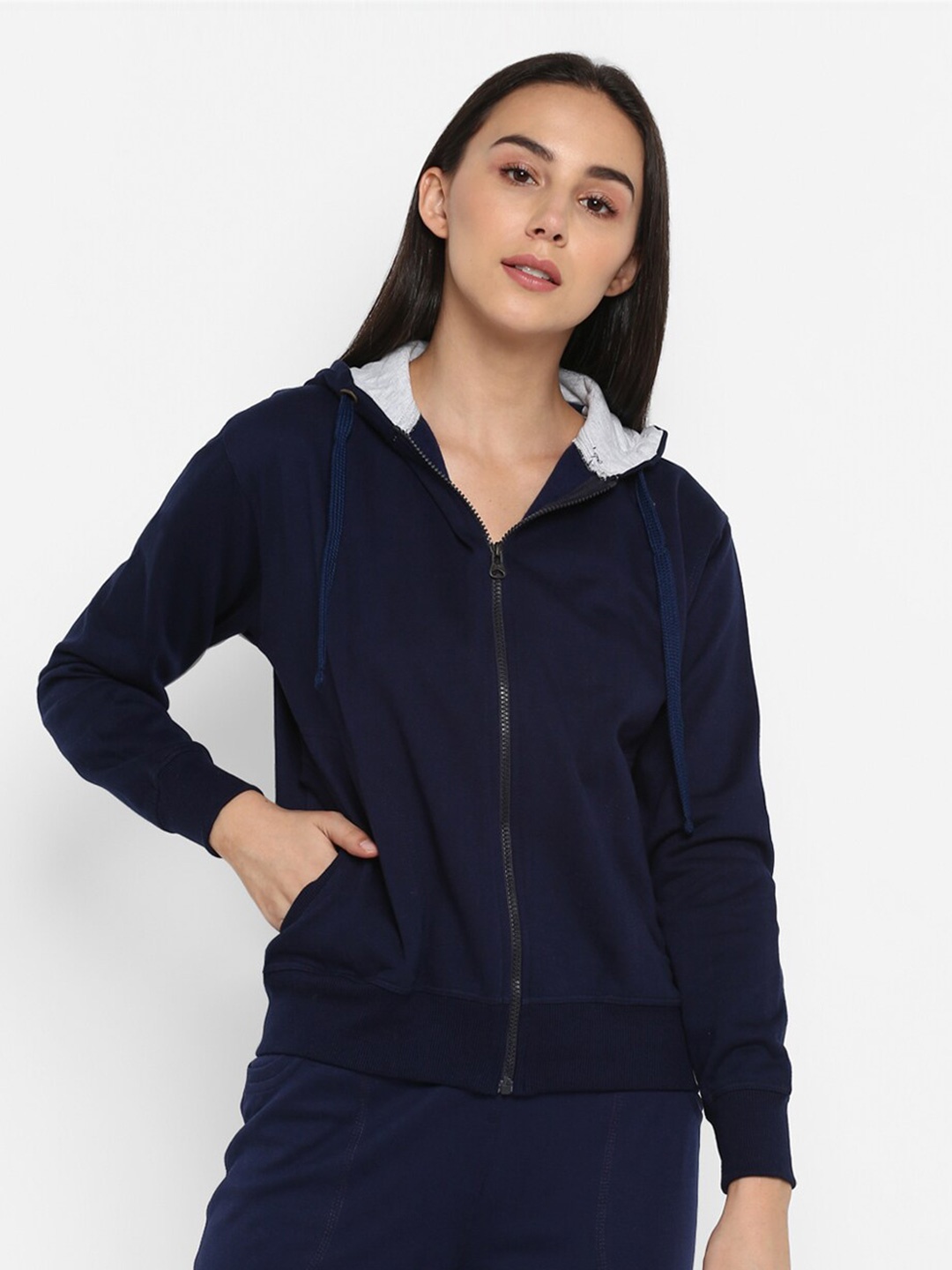 

Alan Jones Front-Open Hooded Sweatshirt, Navy blue