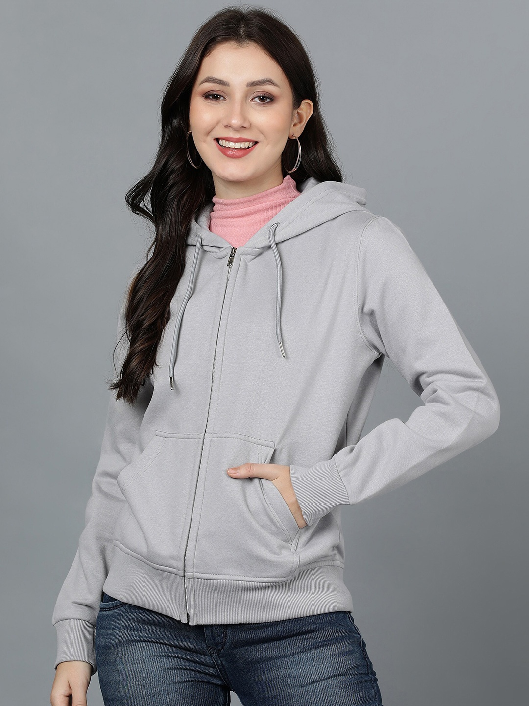 

Alan Jones Front-Open Hooded Sweatshirt, Grey