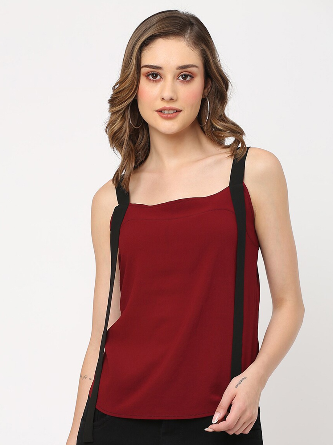 

MISH Shoulder Straps Georgette Top, Maroon