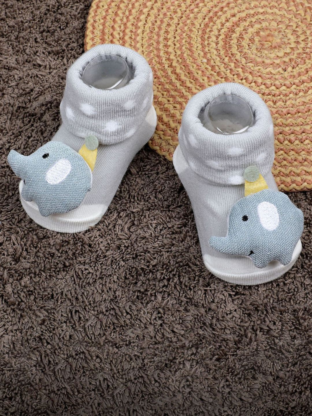 

Baby Moo Infants Applique Embellished Soft And Comfortable Anti-Slip Cotton Socks Booties, Grey