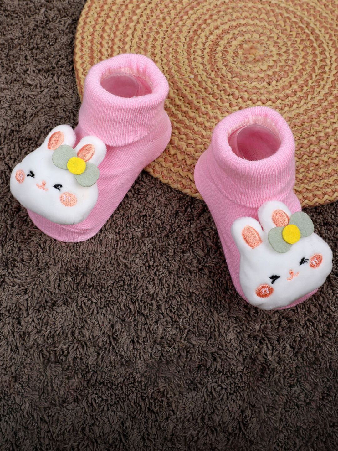 

Baby Moo Infants Applique Embellished Soft And Comfortable Anti-Slip Cotton Socks Booties, Pink