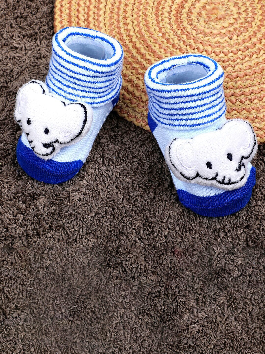 

Baby Moo Infants Applique Embellished Soft And Comfortable Anti-Slip Cotton Socks Booties, Blue