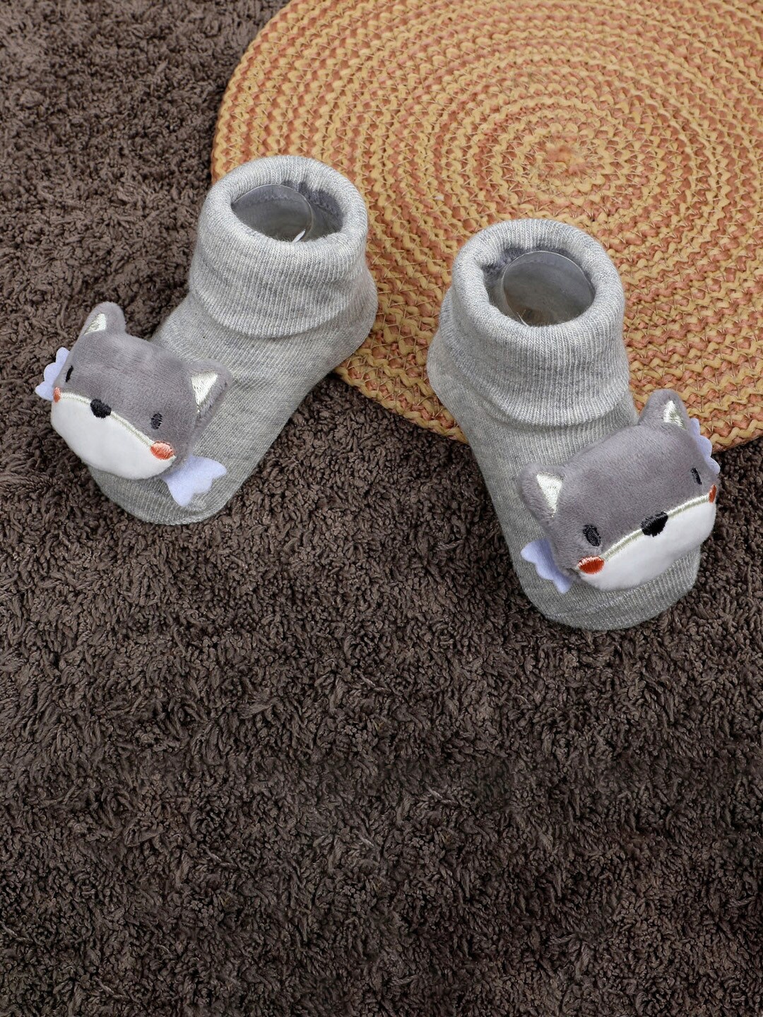 

Baby Moo Infants Applique Embellished Soft And Comfortable Anti-Slip Cotton Socks Booties, Grey