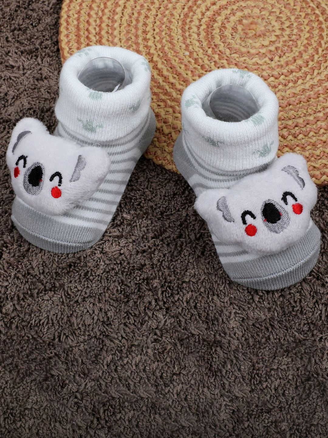 

Baby Moo Infants Applique Embellished Anti-Slip Cotton Socks Booties, Grey