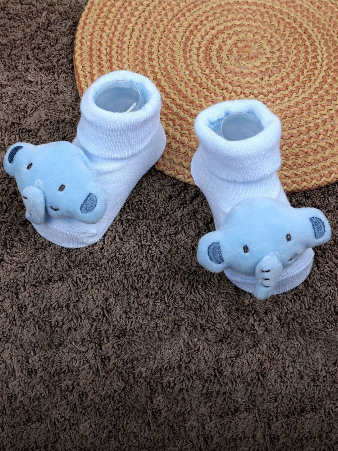 

Baby Moo Infants Applique Embellished Soft And Comfortable Anti-Slip Cotton Socks Booties, Blue