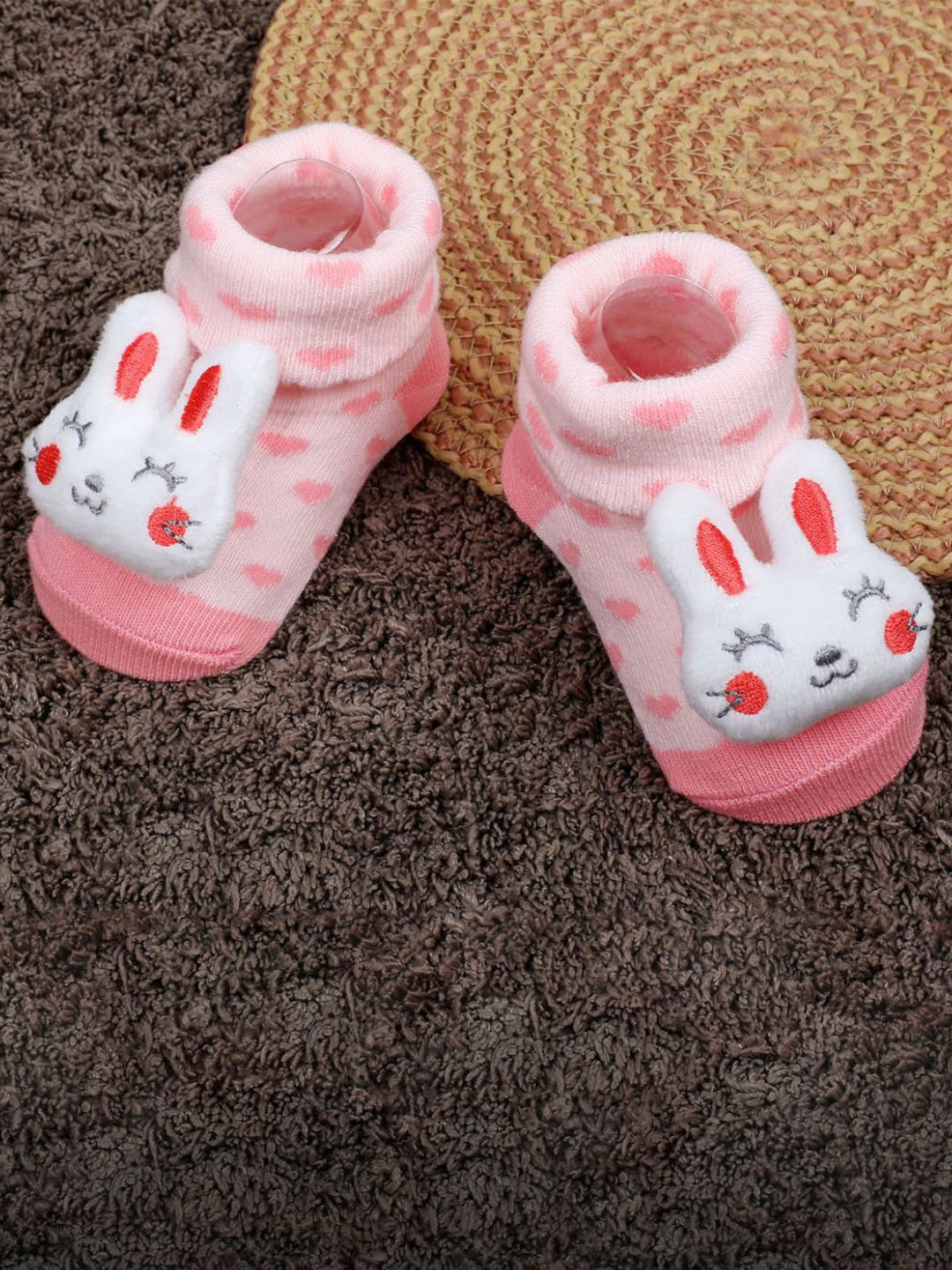 

Baby Moo Infants Applique Embellished Soft And Comfortable Anti-Slip Cotton Socks Booties, Pink