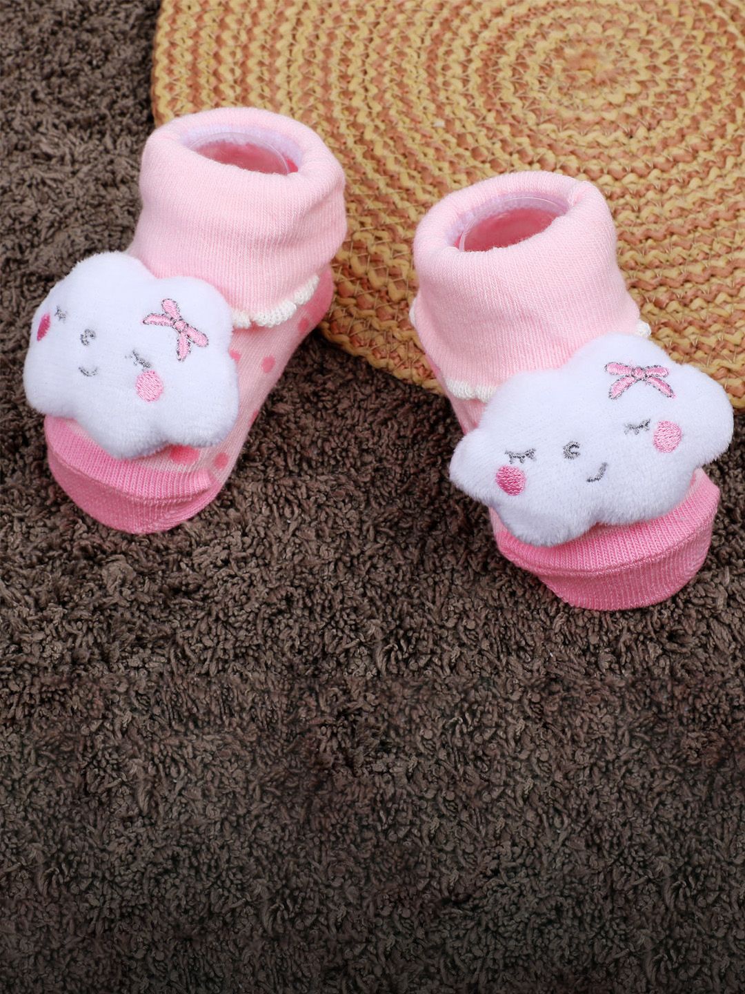 

Baby Moo Infants Applique Embellished Soft And Comfortable Anti-Slip Cotton Socks Booties, Pink