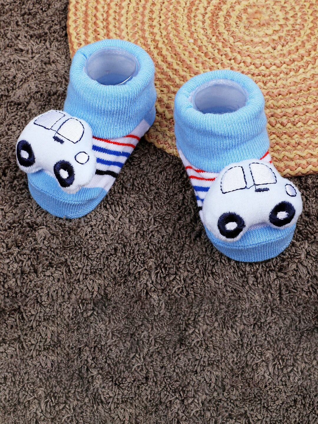 

Baby Moo Infants Applique Embellished Soft And Comfortable Anti-Slip Cotton Socks Booties, Blue