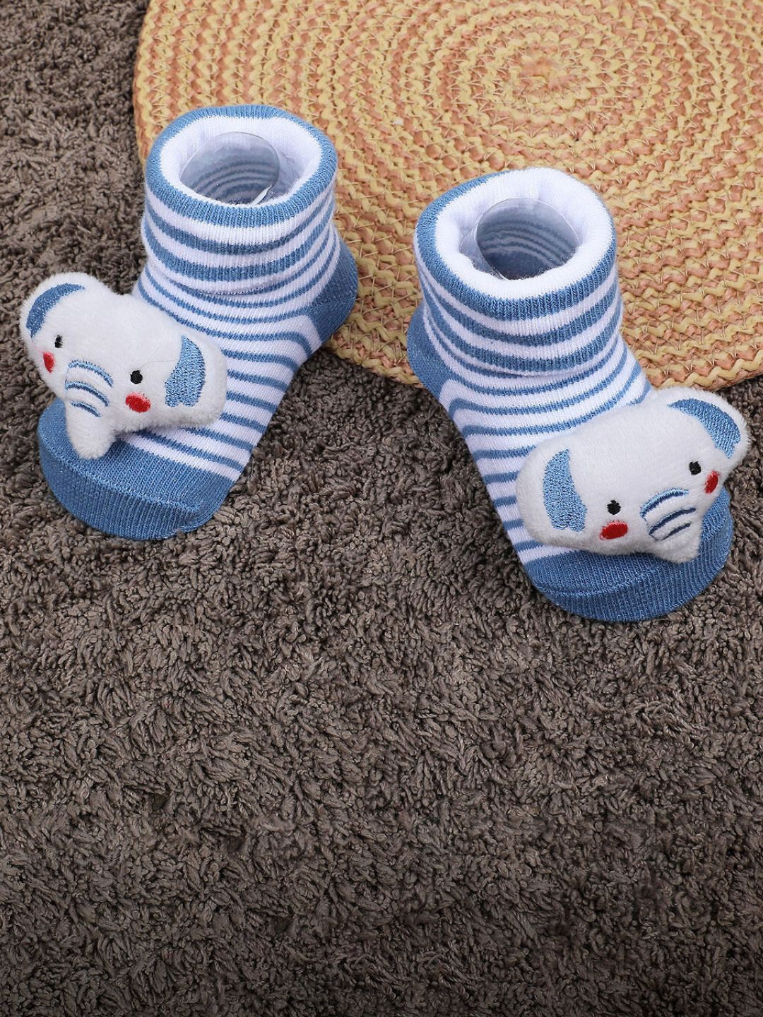 

Baby Moo Infants Applique Embellished Anti-Slip Cotton Socks Booties, Blue