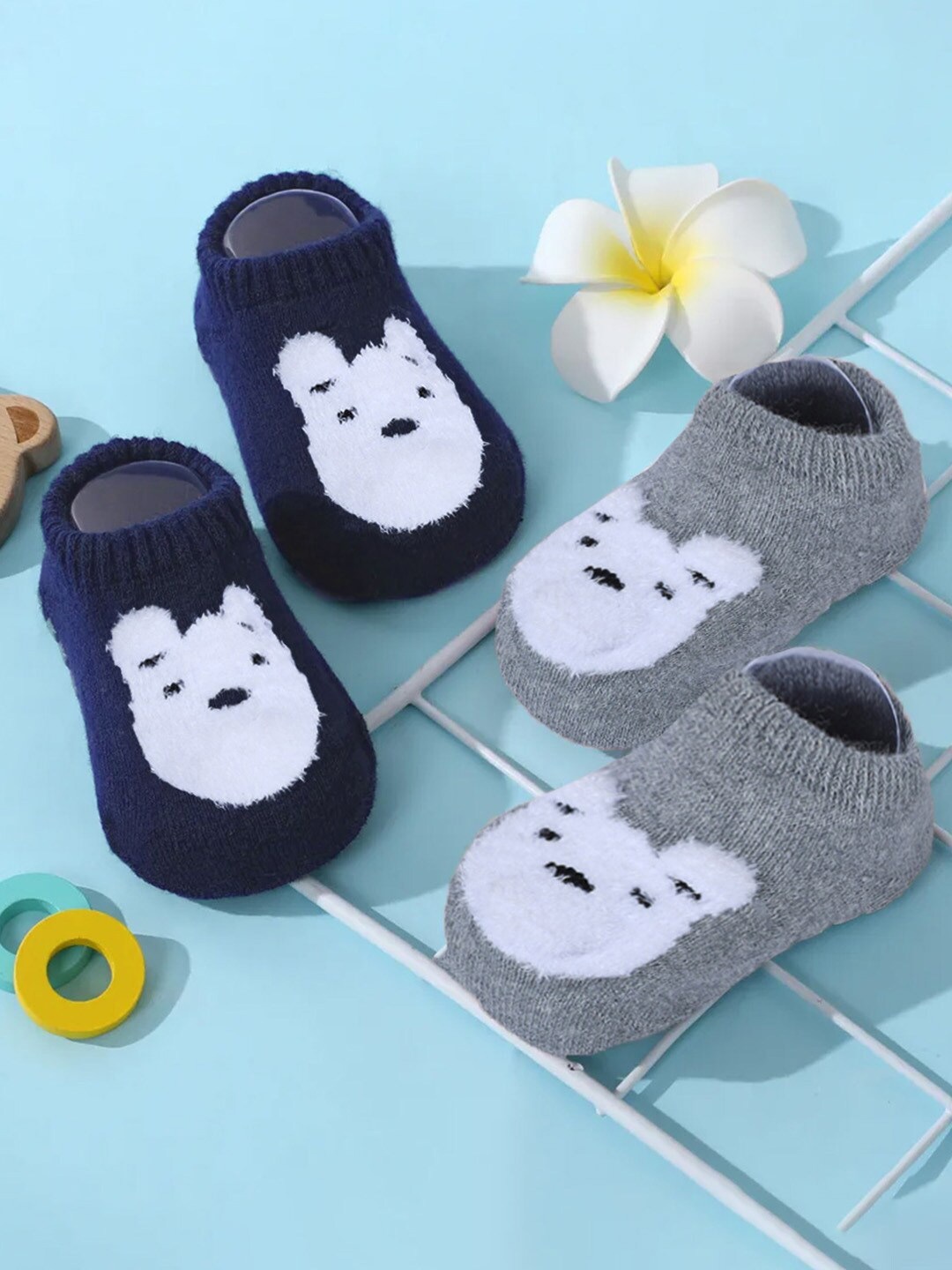 

Baby Moo Infants Kids Pack Of 2 Ankle-Length Patterned Cotton Socks, Grey