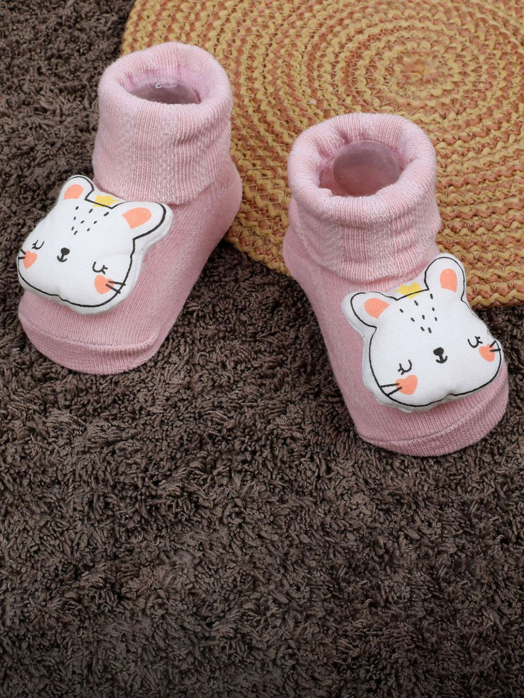 

Baby Moo Infants Applique Embellished Soft And Comfortable Anti-Slip Cotton Socks Booties, Pink