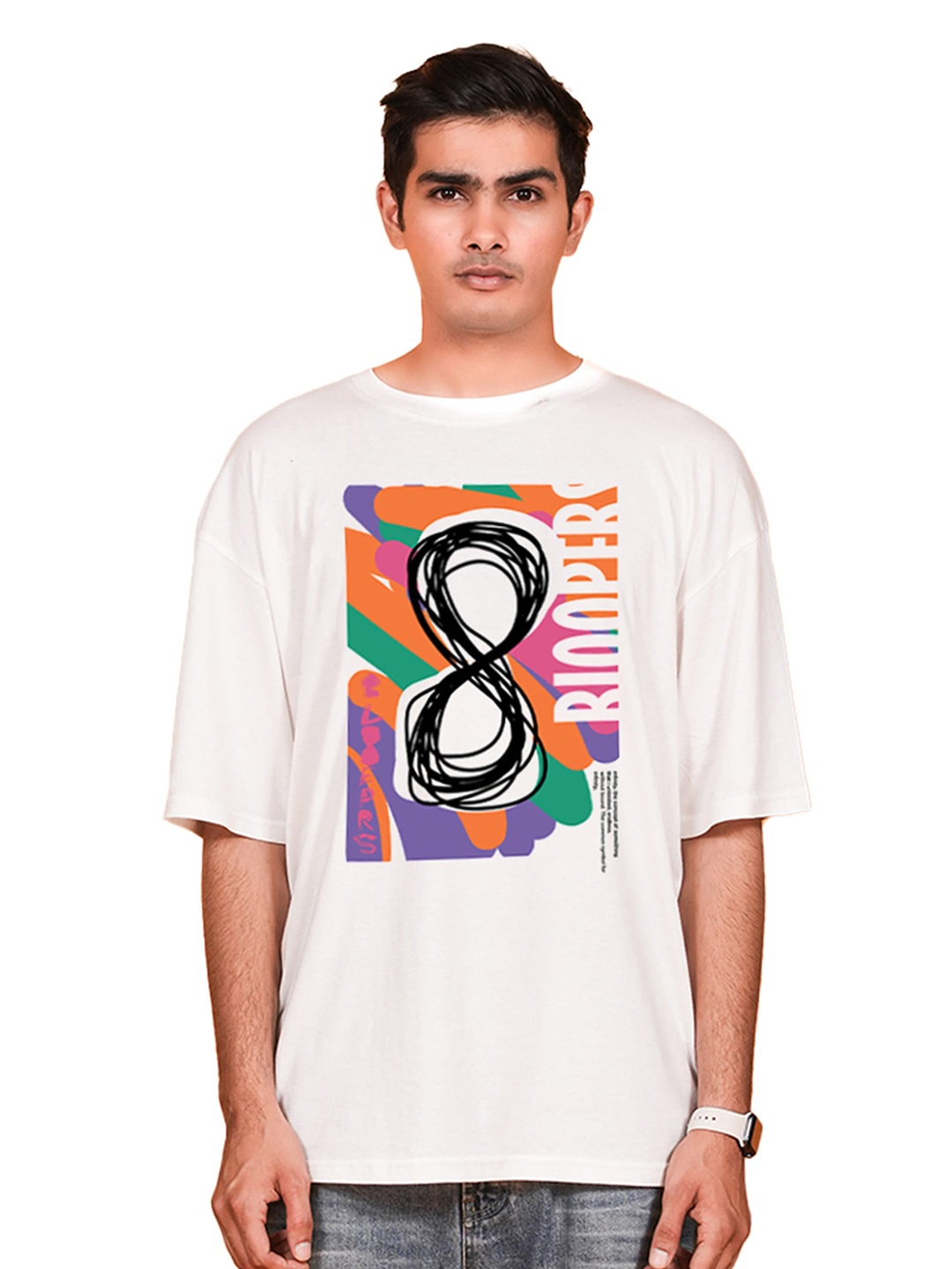 

Bloopers Store Graphic Printed Cotton Oversized T-Shirt, White