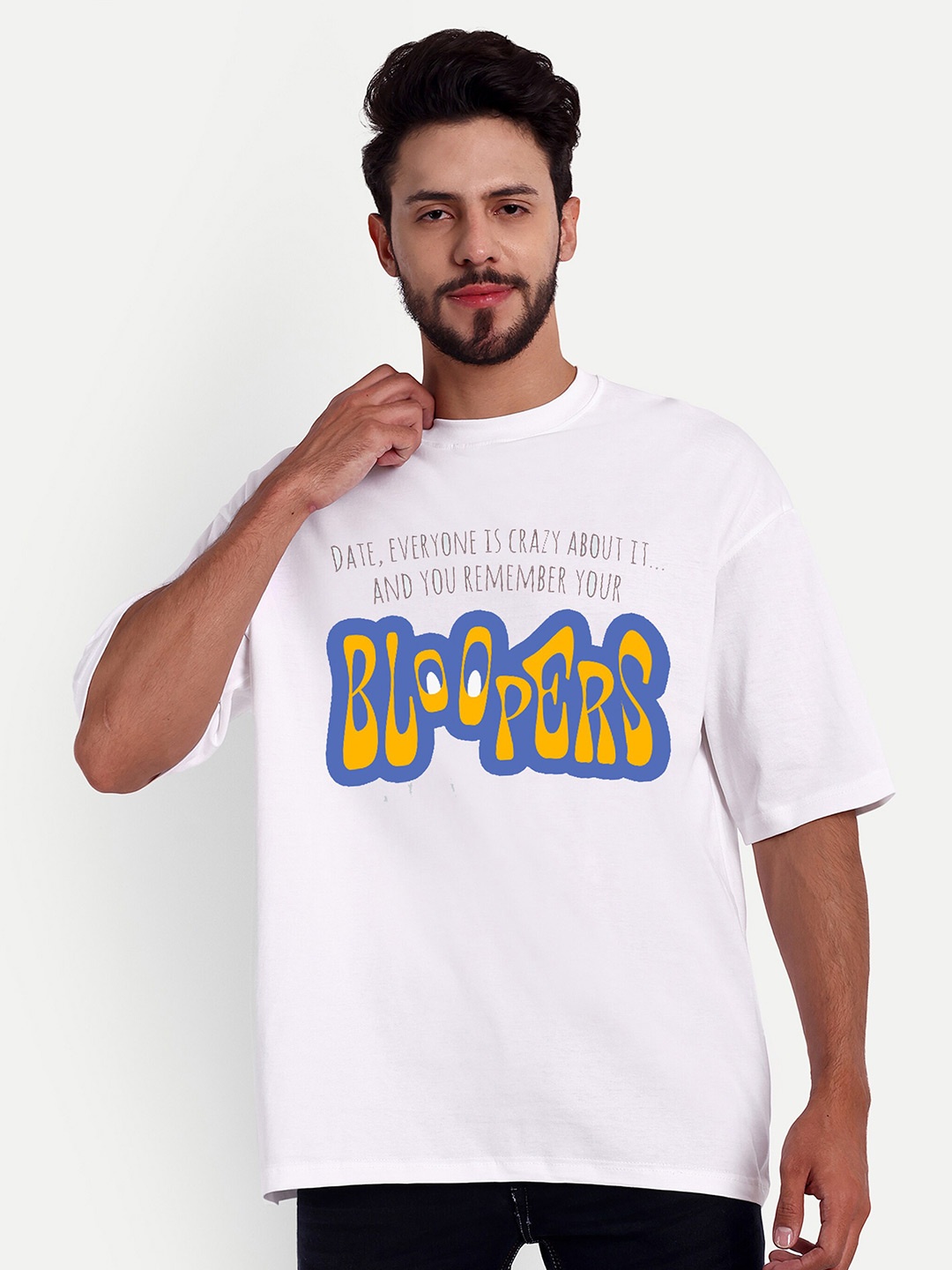 Bloopers Store Typography Printed Cotton Oversized Fit T-shirt, White
