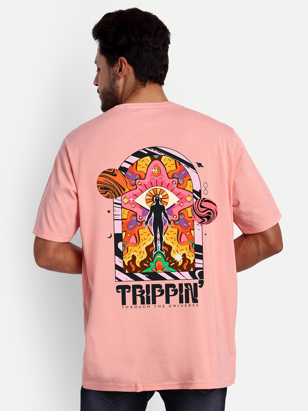 

Bloopers Store Graphic Printed Cotton Oversized Fit T-shirt, Peach