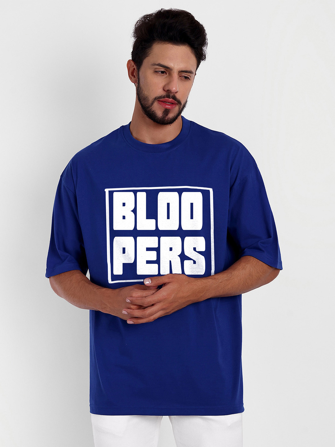 

Bloopers Store Typography Printed Cotton Oversized Fit T-shirt, Navy blue