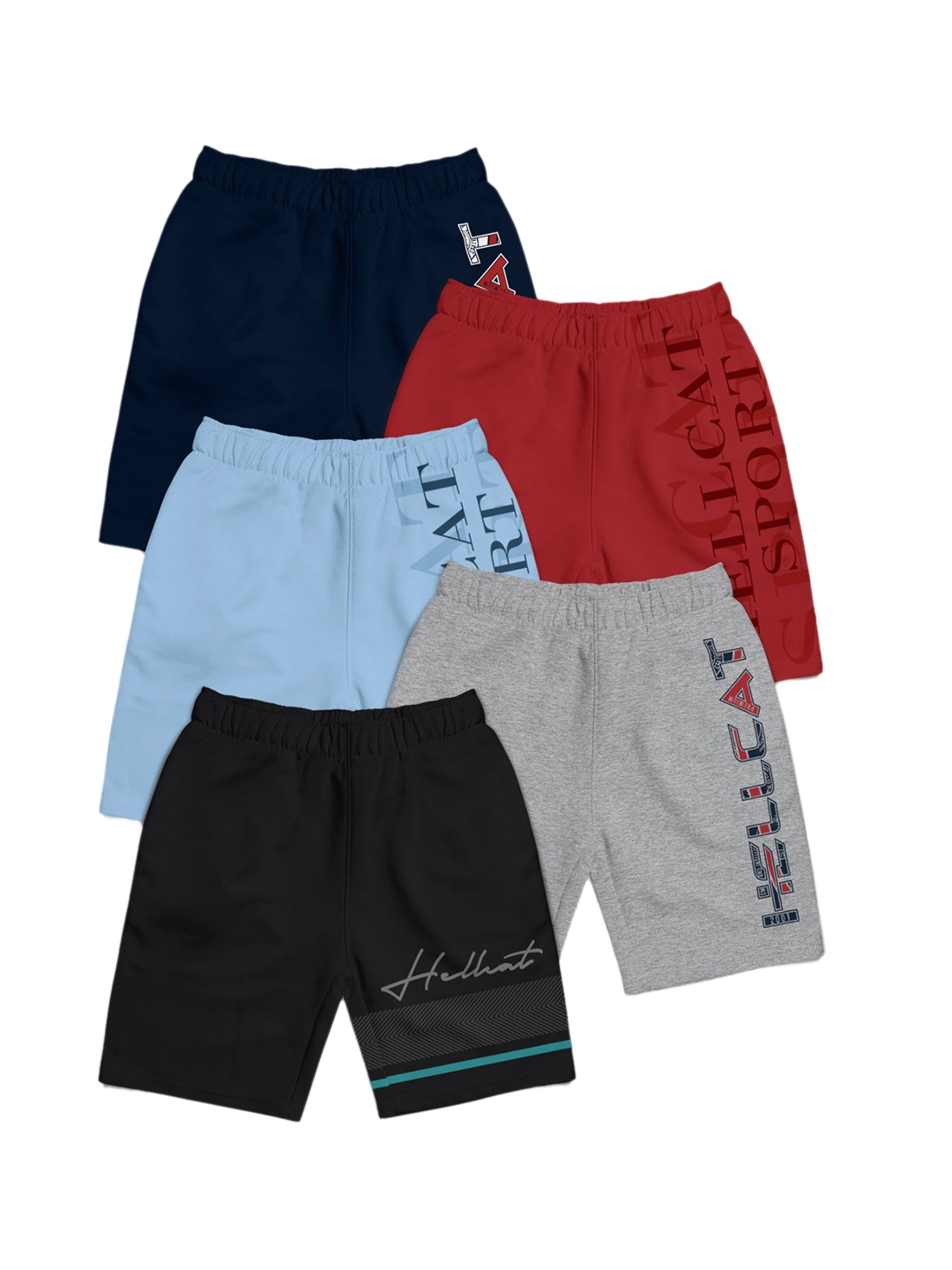 

HELLCAT Girls Pack Of 5 Mid-Rise Cotton Sports Shorts, Navy blue