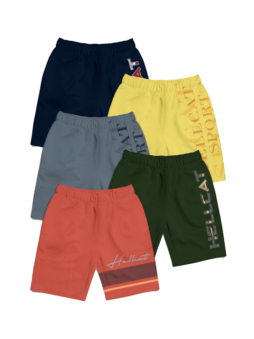 

HELLCAT Girls Pack Of 5 Mid-Rise Cotton Sports Shorts, Yellow