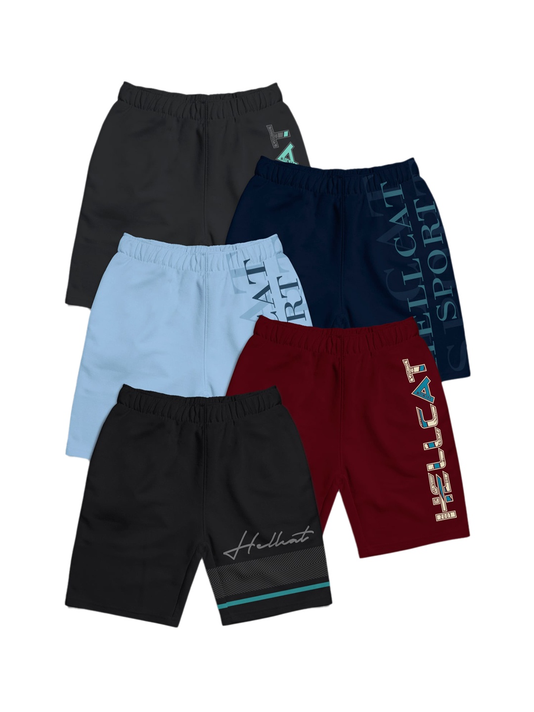 

HELLCAT Girls Pack Of 5 Mid-Rise Cotton Sports Shorts, Black
