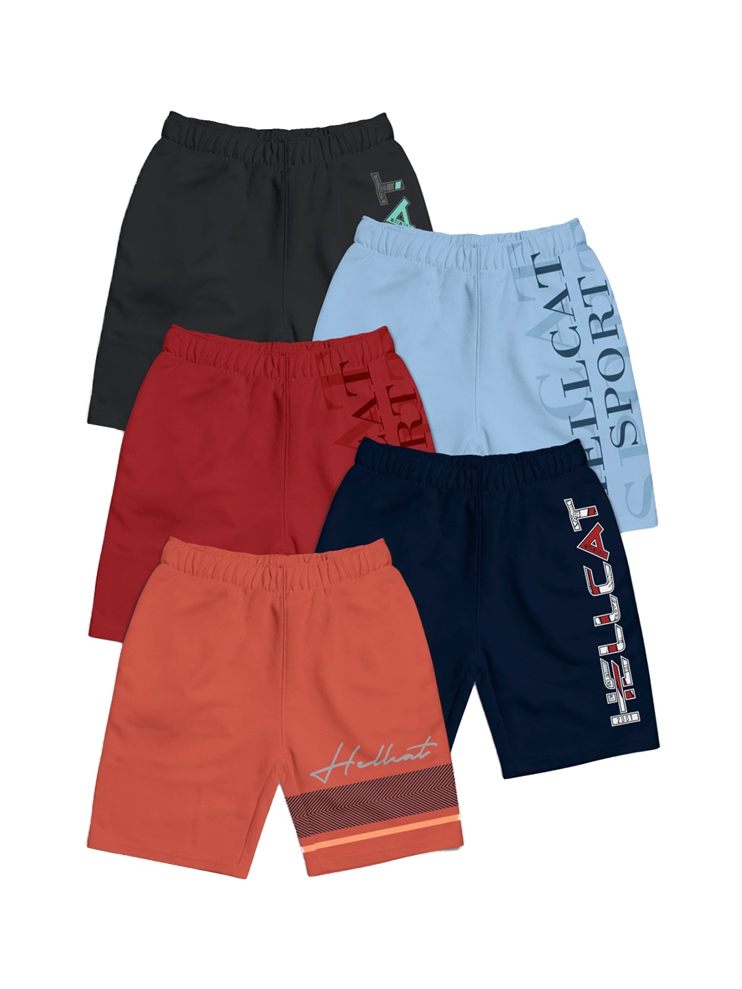 

HELLCAT Girls Pack Of 5 Typography Printed Cotton Shorts, Orange