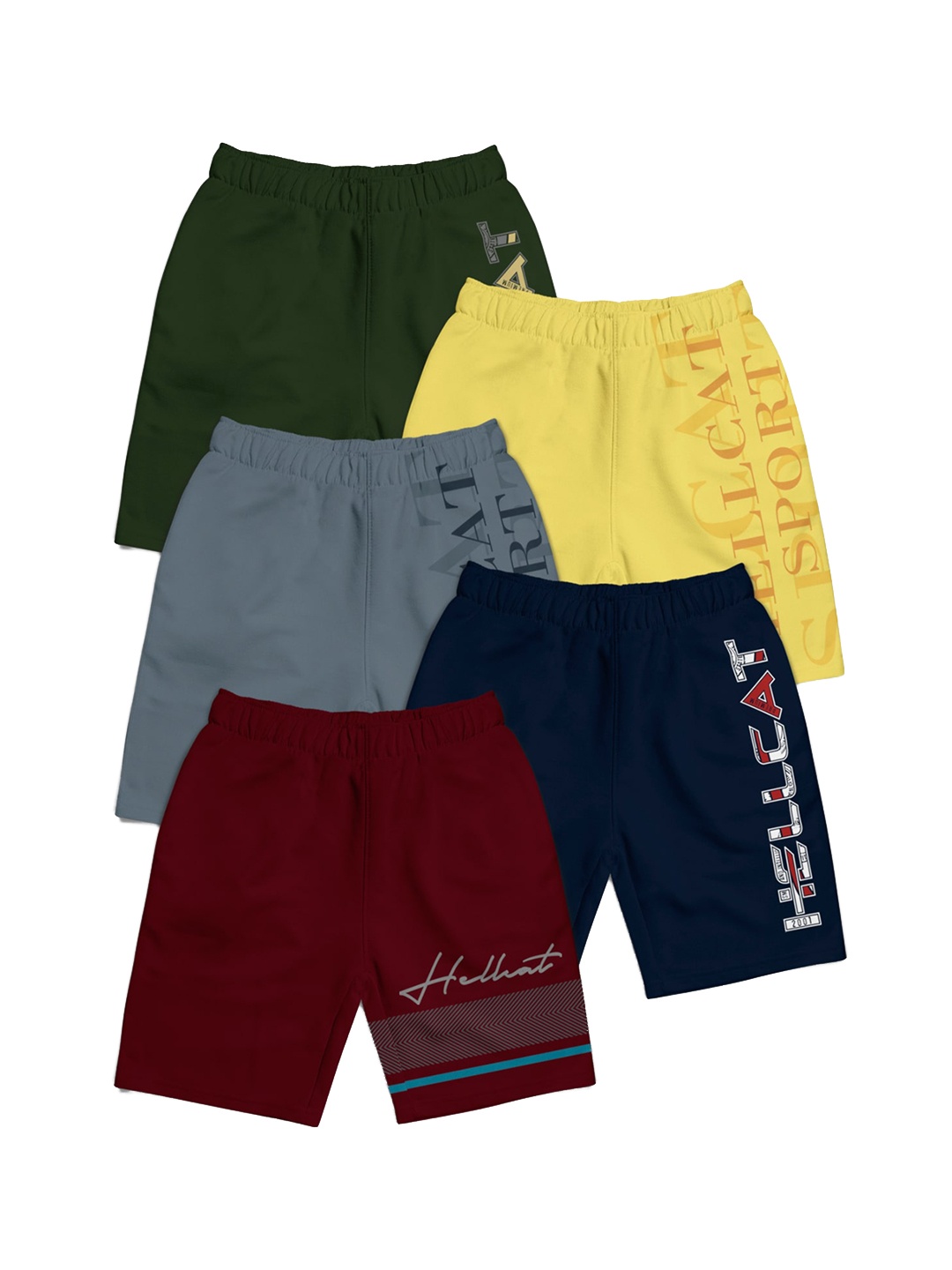

HELLCAT Girls Pack Of 5 Mid-Rise Cotton Sports Shorts, Green