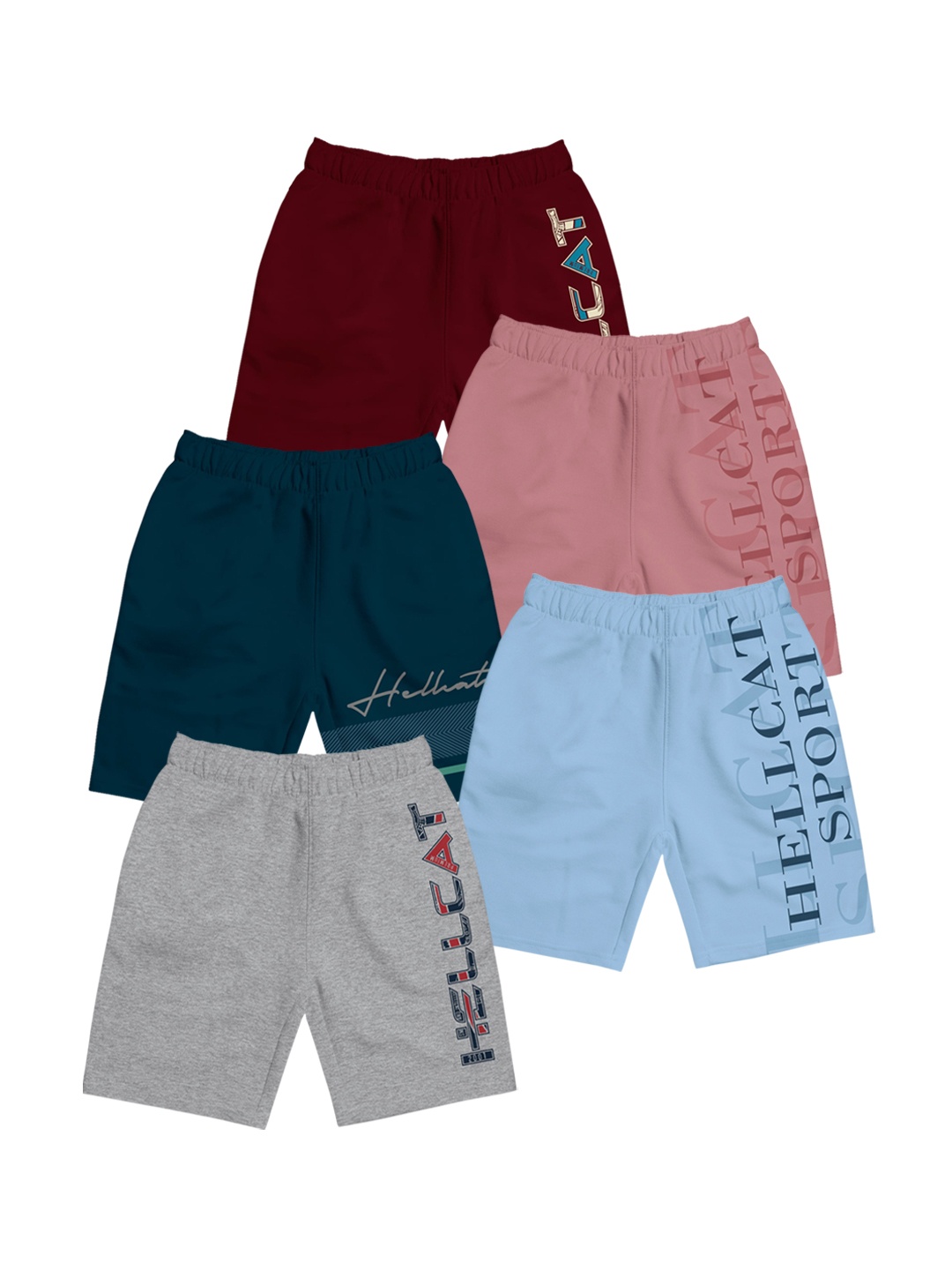 

HELLCAT Girls Pack Of 5 Typography Printed Cotton Shorts, Pink