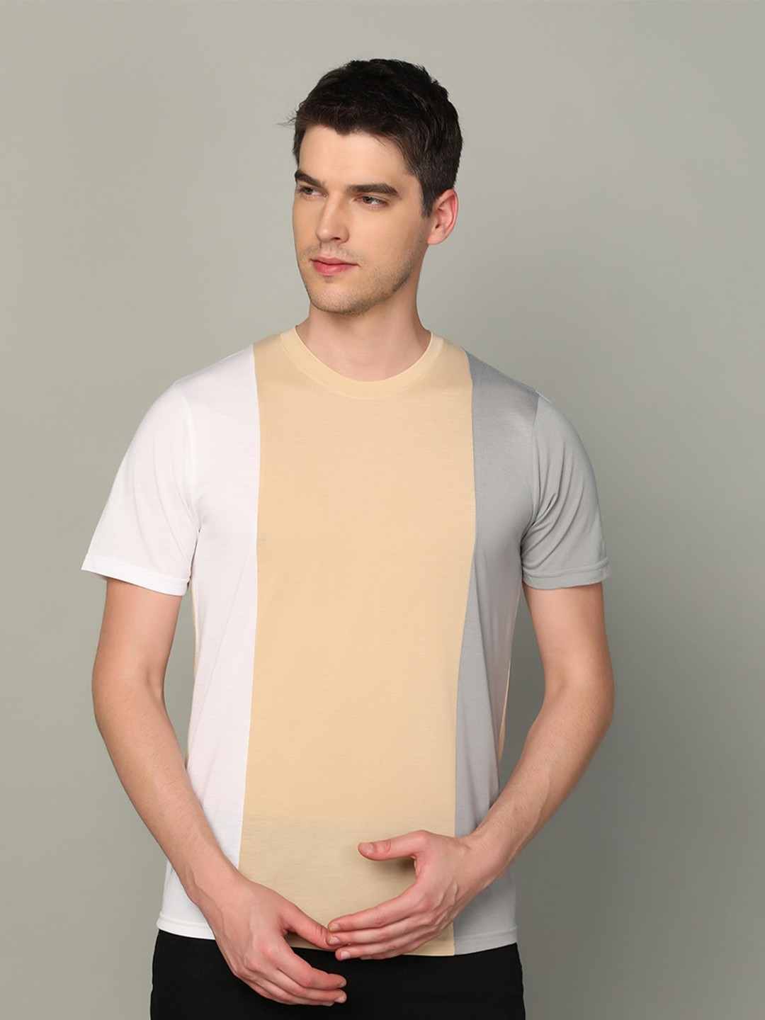 

INKKR Colourblocked T-shirt, Beige