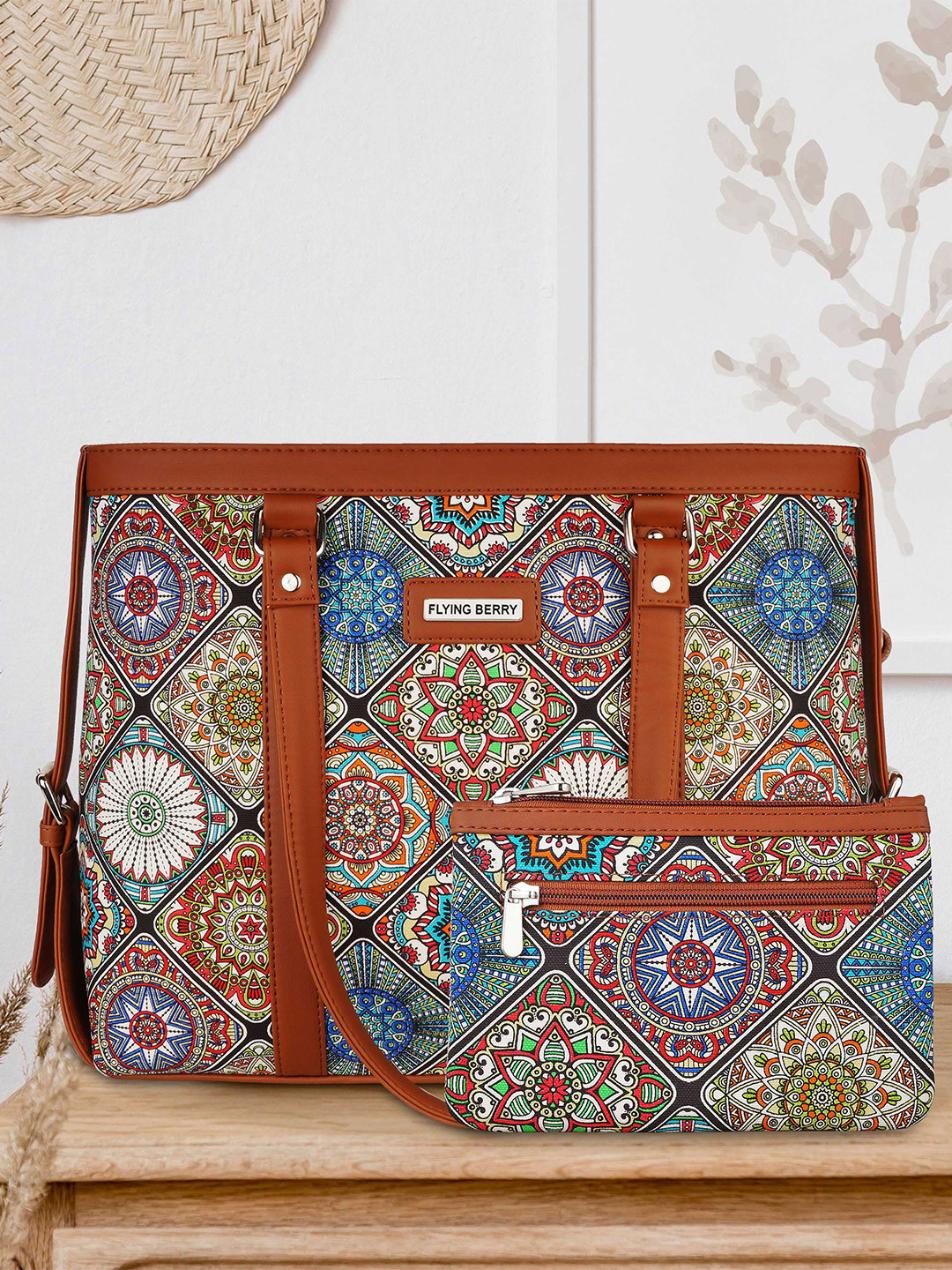 

FLYING BERRY Up To 16 Inch Printed Shoulder Laptop Bag & Pouch, Brown