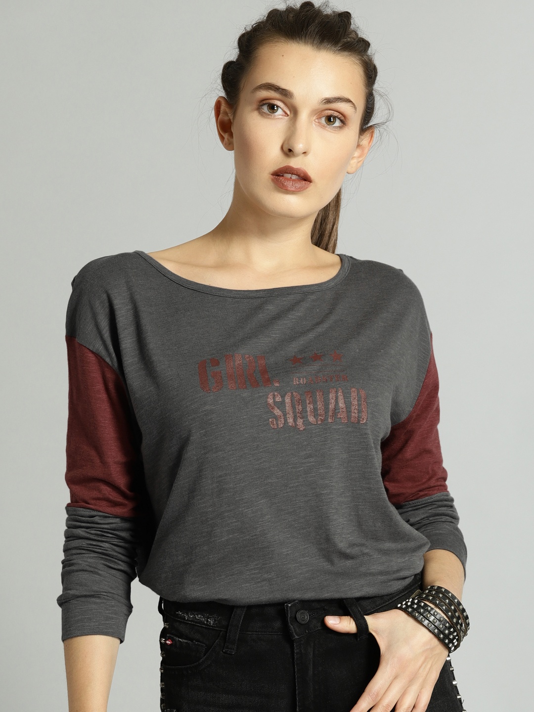 

Roadster Women Grey Printed Top